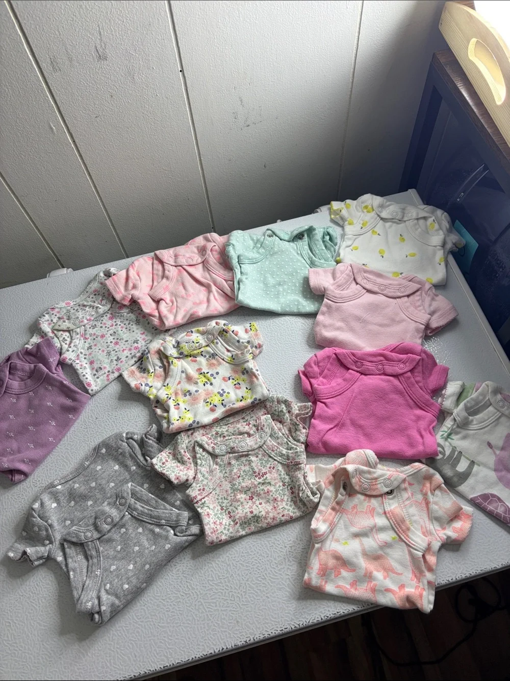 494 - Baby Girl Short Sleeve Onesie Bundle - Pastel Pink, Mint, Gray & Floral